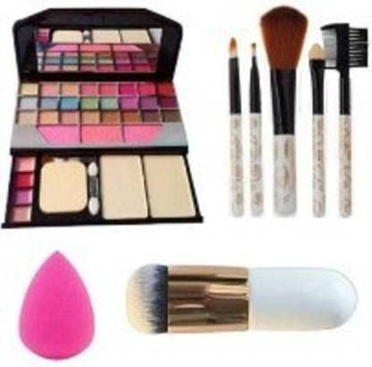 Datnasayad Chubby Pier Foundation Makeup Brush + Tya 6155 Makeup Kit + 5 Pcs Makeup Brush + 2 Pc Blender Puff Combo