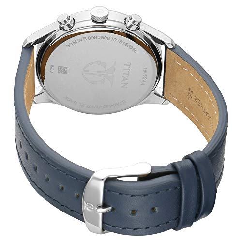 Titan Workwear Men’S Chronograph Watch - Quartz, Water Resistant, Leather Strap – Blue Band And Blue Dial