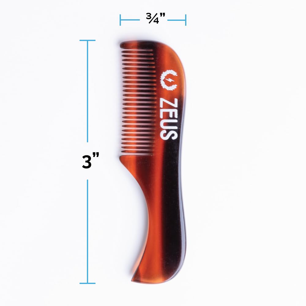 ZEUS 3-Pack Handmade Saw-Cut Mustache Comb, Fined Toothed, Durable Cellulose, Hand Polished, Pocket Comb & Beard Comb for Mustac