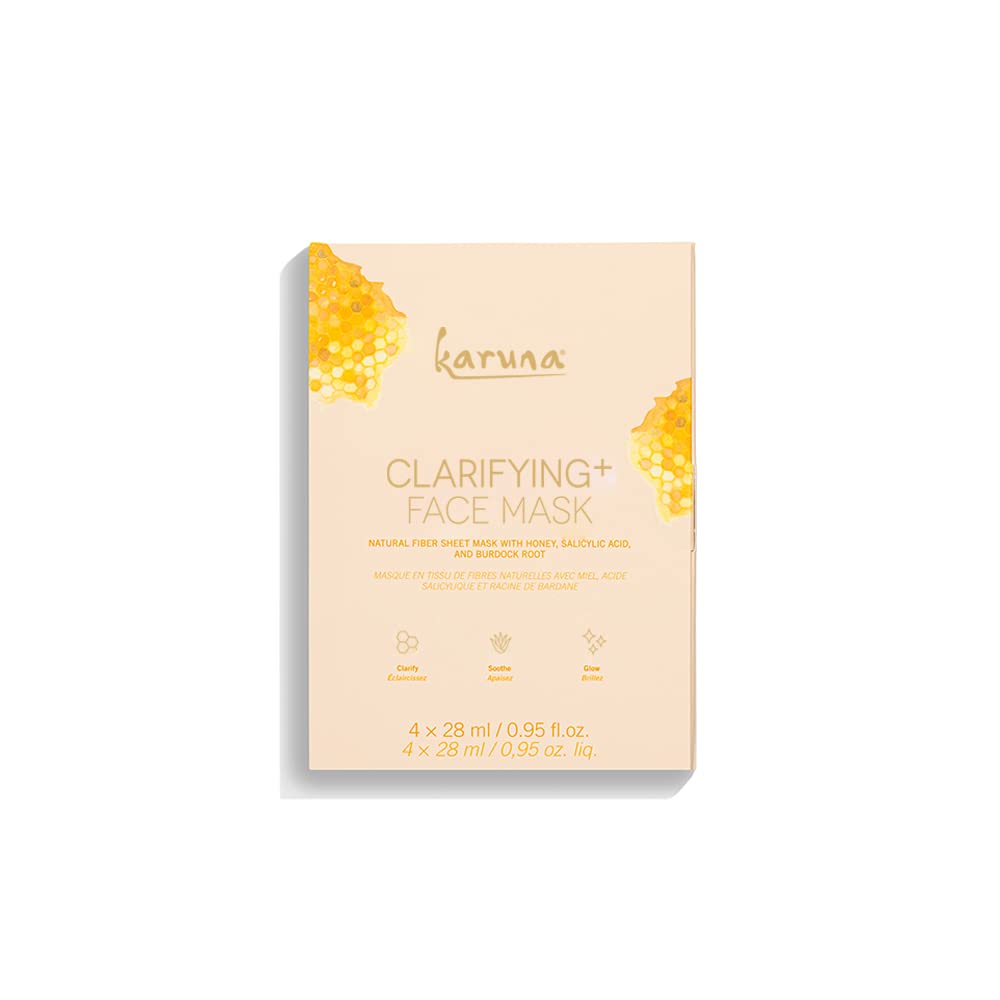 Karuna Skin - Clarifying+ Sheet Masks For Clear Skin, Moisturizing & Hydrating Face Masks Skincare, Sheet Mask With Honey, Salic