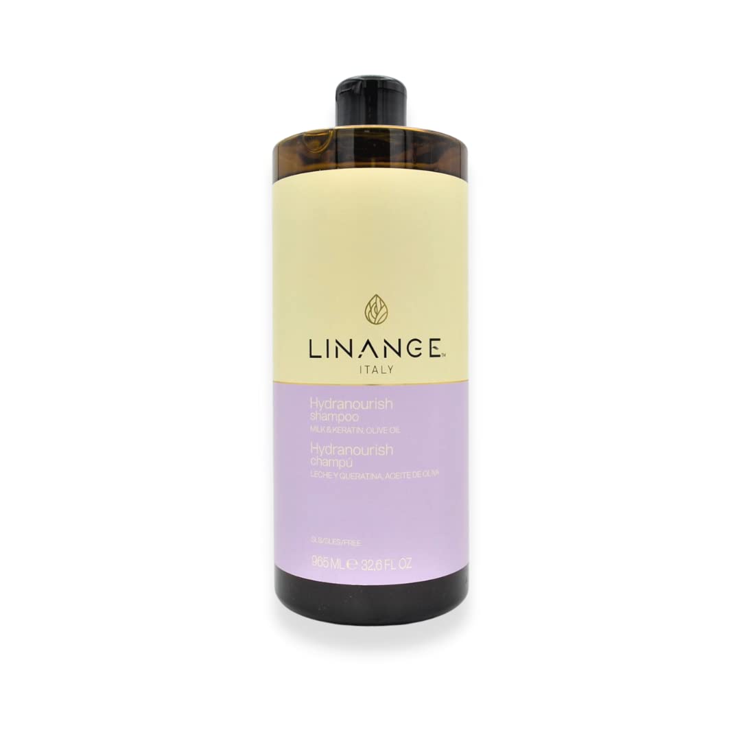 LINANGE Hydranourish Shampoo with Milk, Keratin, and Olive Oil - Hydrating and Nourishing Shampoo for Dry and Frizzy Hair, 965ml