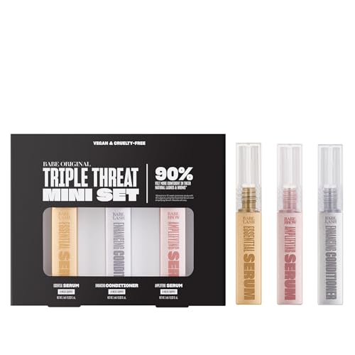 BABE ORIGINAL Triple Threat Mini Set - Essential Serum, Enhancing Conditioner & Brow Amplifying Serum, 1 mL, 3 Pack