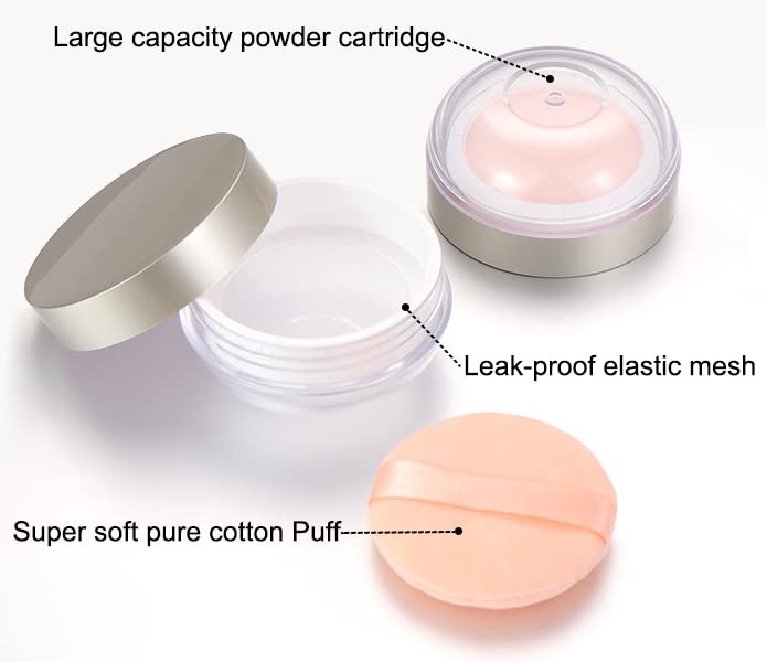 Akoak Capacity 20 Ml(0.67 Oz) Empty Reusable Plastic Loose Powder Compact Container Diy Makeup Powder Case With Powder Puff And