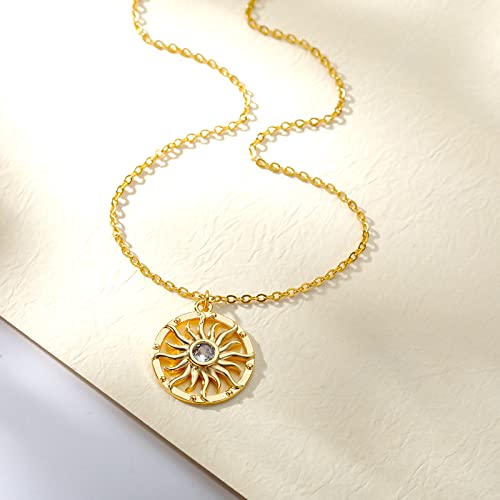 COLORFUL BLING Double Chains Moon and Sun Layered Choker Necklace Sunflower Opal Pendant Necklace Gift for Women-J round