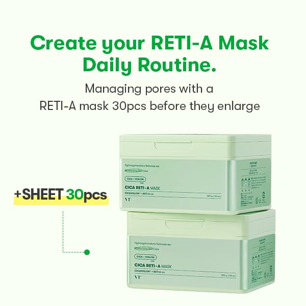 Vt Cosmetics Cica Reti-A Mask Sheet 30 Pcs, Retinol Complex For Daily Care 12.34Oz(350G)