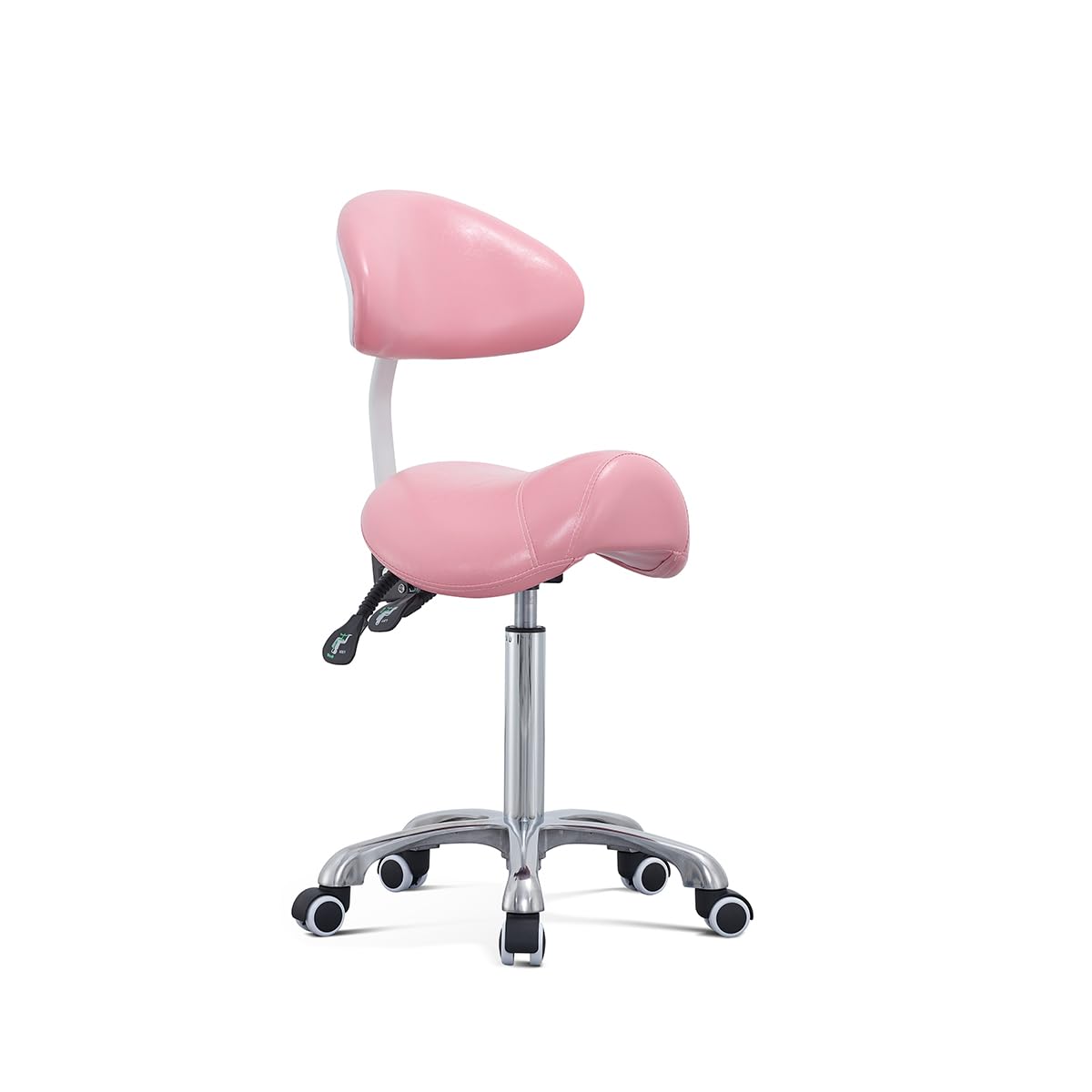 Saddle Stool Rolling Chair with Back Support,Esthetician Tattoo Dental Lash Chairs for Eyelash Tech Massage Salon(Pink,with Back