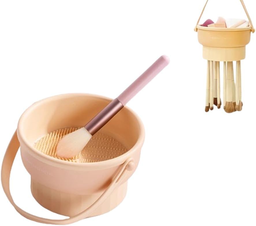 Luteti Makeup Brush Cleaner Mat, 3 In 1 Silicone Makeup Brush Cleaning Bowl With Drying Holder Portable Cosmetic Brush Cleaner P