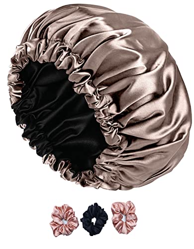Ap Sales Silk Hair Cap For SleepingWith 3 Satin Scrunchies| Bonnet Cap For Curly Hair| Bonnet Cap For Hair| Hair Cap For Sleepi