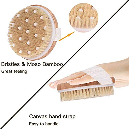Ithyes Body Brush Dry Brushing Bath Brush Gentle Skin Exfoliate Massage Scrub 100% Nature Boar Bristles Bamboo Wood Improve Bloo
