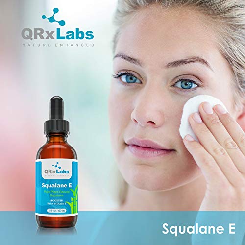 Qrxlabs Pure Plant-Based Squalane Oil Boosted With Vitamin E (Large 2 Oz) - Organic Ecocert/Usda Certified Squalane Derived From