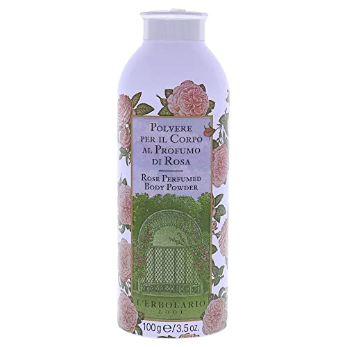 Lerbolario Rose Perfumed Body Powder - Naturally Enticing Floral Scent With Rose, Jasmine, And White Musk - No Silicones, Parabe