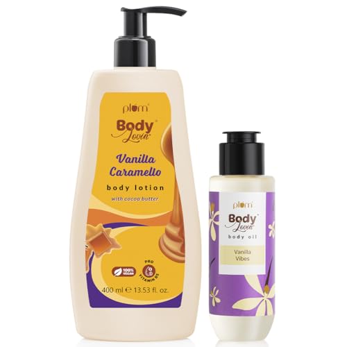 Plum Bodylovin Vanilla Vibes Body Oil (100 Ml) & Plum Bodylovin Vanilla Caramello Body Lotion (400 Ml)