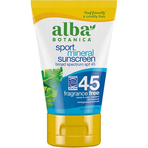 Alba Botanica Sport Sunscreen Lotion, Spf 45, Fragrance Free, 4 Oz (Packaging May Vary)