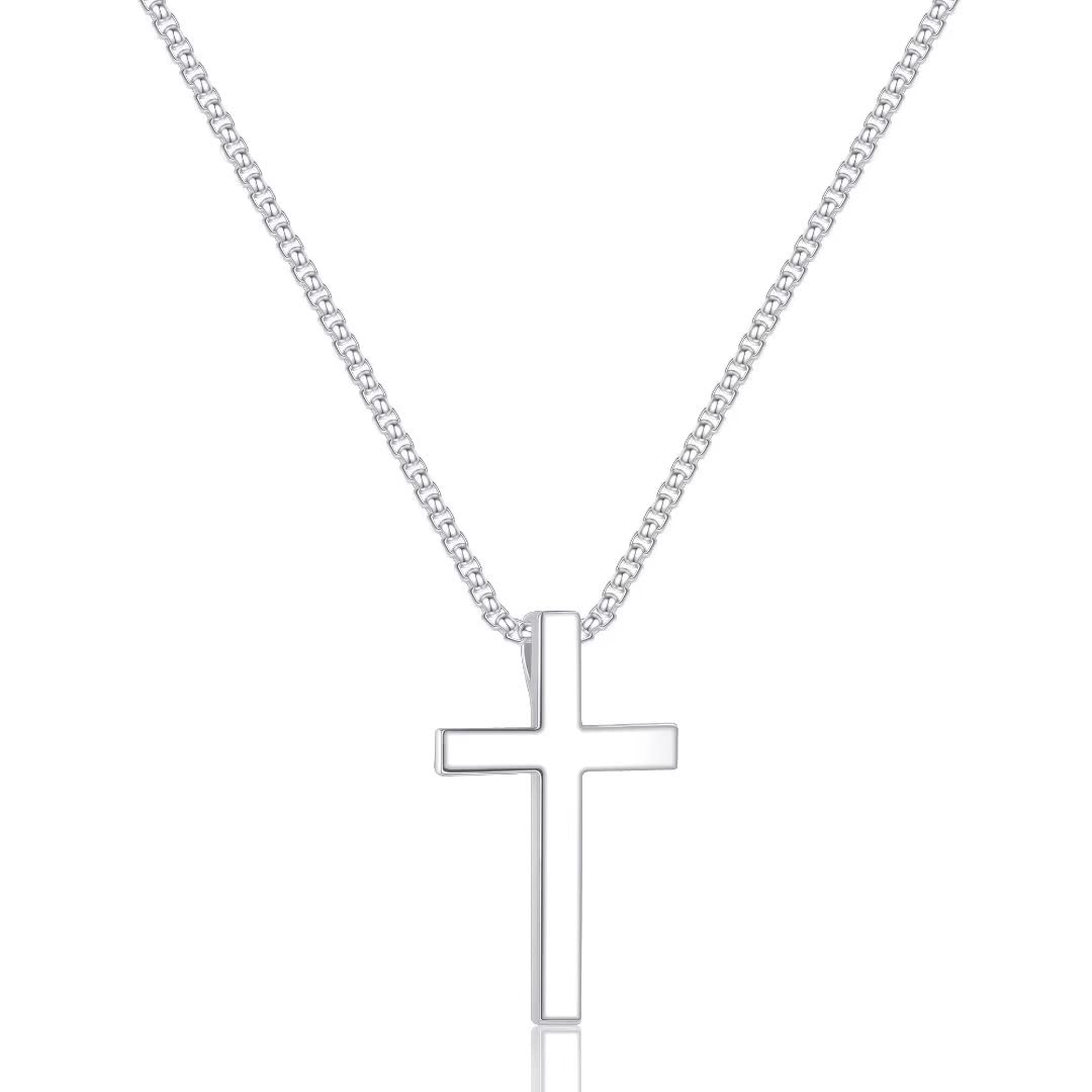 Ursteel Cross Necklace for Men, 925 Sterling Silver Pendant Mens Cross Necklaces Stainless Steel Cross Necklace for Men 16 Inch 