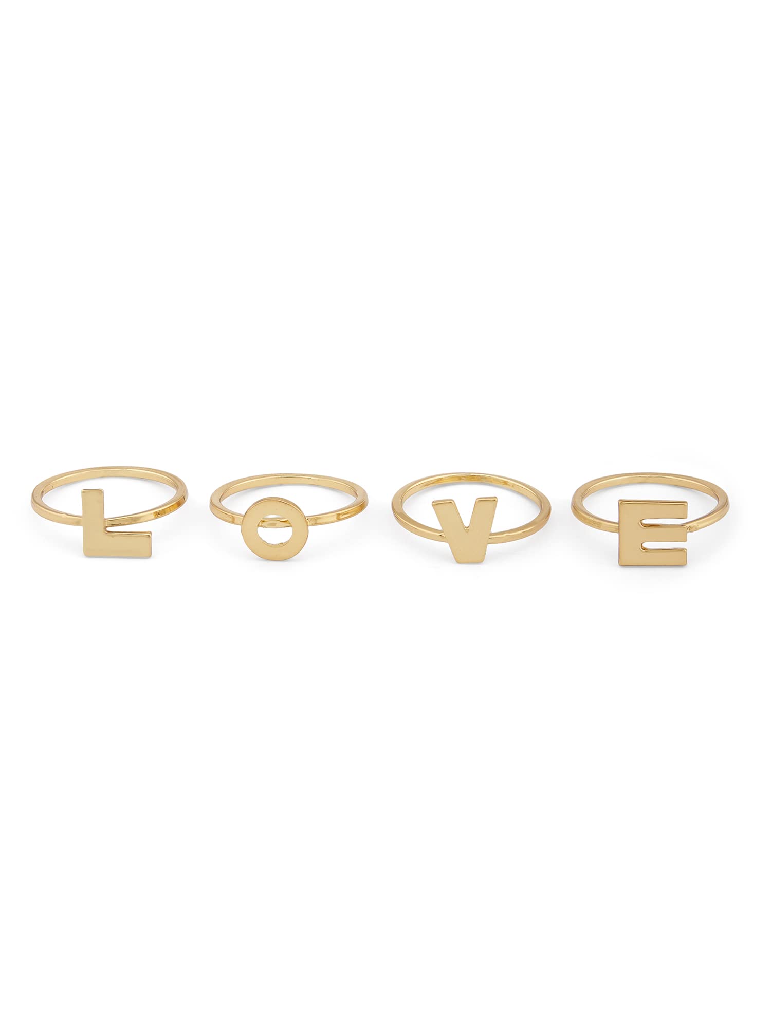 Zaveri Pearls Set Of 4 Gold Tone Love Contemporary Rings For WomenZpfk13733