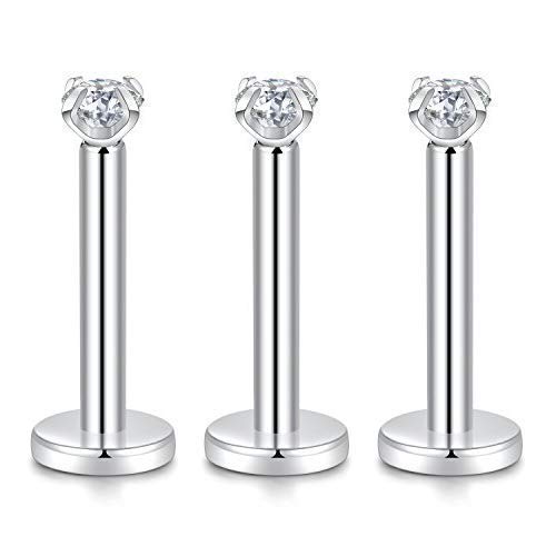 GAGABODY G23 Titanium 16G 2mm CZ Internally Threaded Labret Helix Cartilage Tragus Monroe Lip Studs Earring Piercing 6mm Labret