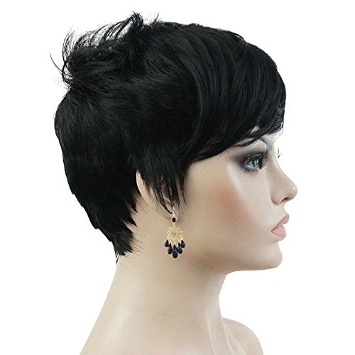 Lydell Short Asymmetry Side Bang Straight Wig Natural Black Full Synthetic Wigs