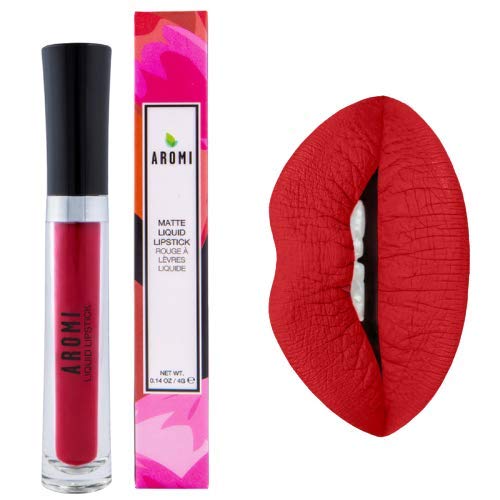 Aromi True Red Matte Liquid Lipstick, Retro Red Lip Color With Blue Undertones, Smudge Proof, Long Lasting, Vegan And Cruelty-Fr