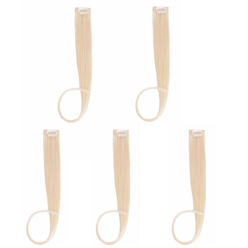 5Pcs Bleach Blonde Clip In Hair Extensions 100% Human Hair 18 Inch Colored Party Highlights Clip In Extensions For Women Kids Gi
