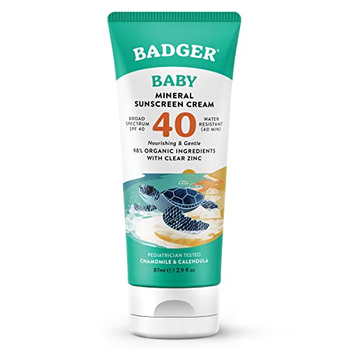 Badger Spf 40 Baby Reef Safe Natural Mineral Sunscreen Cream With Clear Zinc Oxide, Broad Spectrum & Water Resistant, Chamomile,