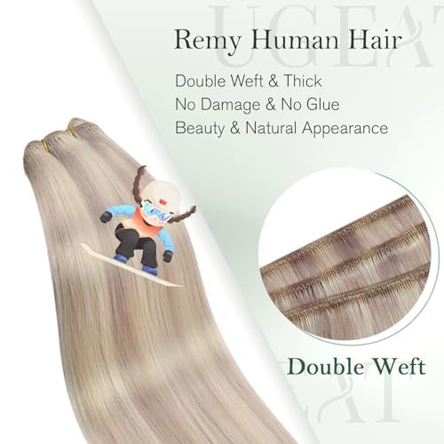Ugeat Sew In Hair Extensions Real Human Hair Bleach Blonde Highlighted Ash Blond Hand Tied Sew In Hair Extensions Human Hair Wef