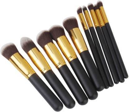 Sunisa Black Soft Bristles 10 Pcs Makeup Brushes Set For Womens & Girls  (Pack Of 10)