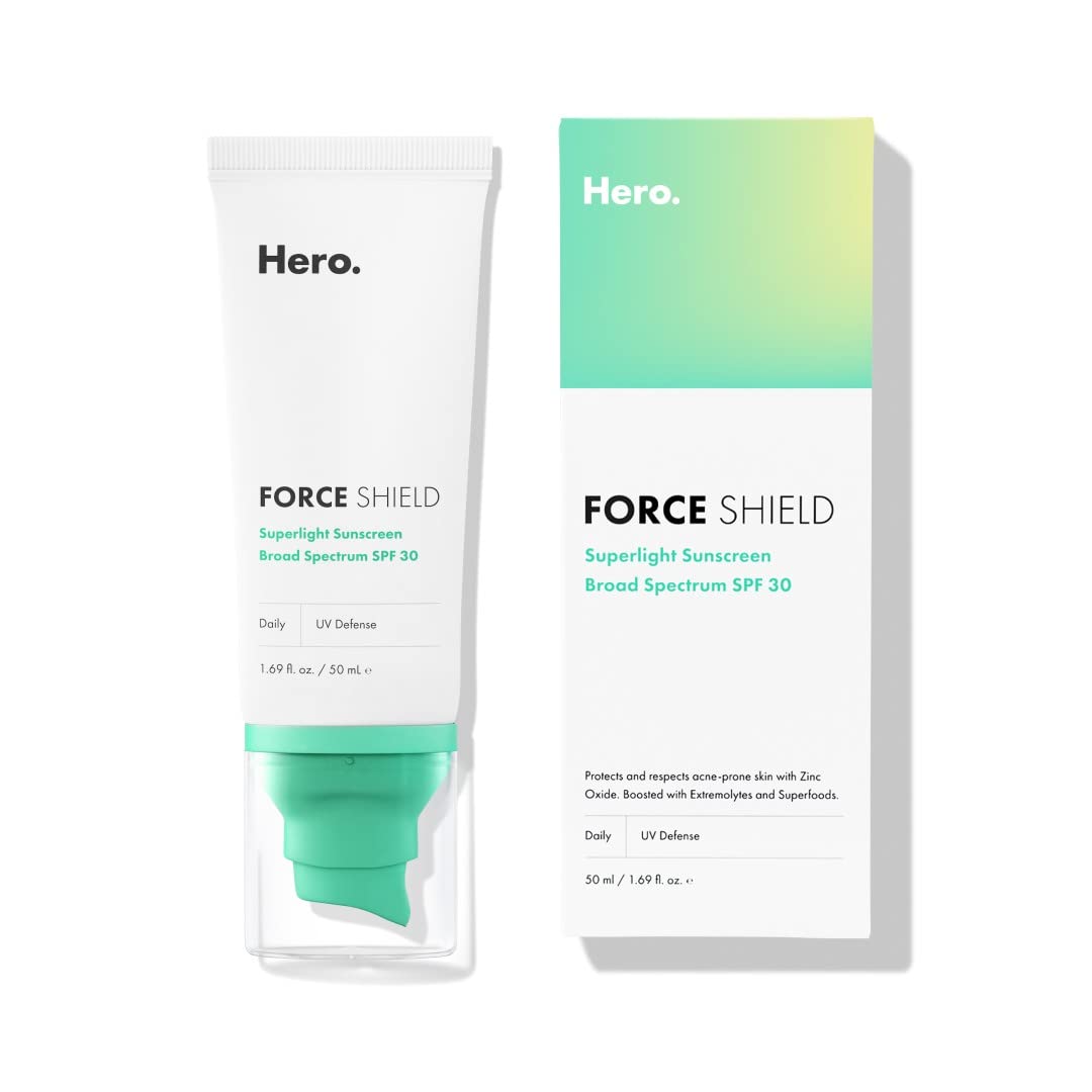 Force Shield Superlight Sunscreen Spf 30 From Hero Cosmetics - Everyday Spf 30 For Acne-Prone Skin With Zinc Oxide, Green Surge,