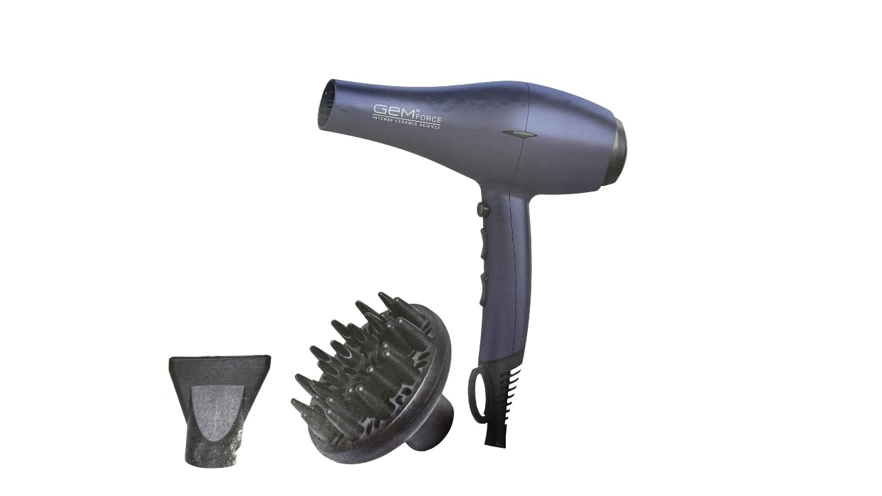Gem Force Intense Ionic Ceramic Science Hair Dryer (Navy), 1 Count (Pack of 1)