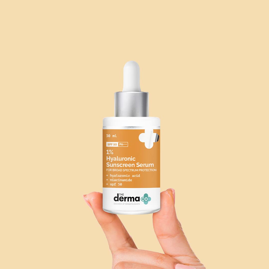 The Derma Co 1% Hyaluronic Acid Sunscreen Serum With Spf 50 & Pa+++ | Gives Broad Spectrum Protection & Helps Skin Glow | Lightw