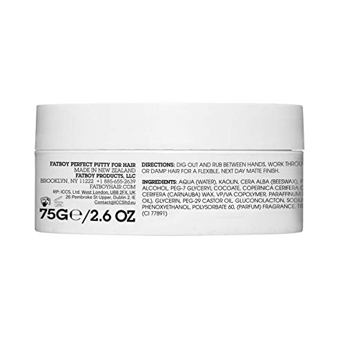 Fatboy Hair Perfect Putty - Kaolin Clay Styling, Medium Hold, Matte Finish, 2.6 Oz, Paraben Free, Flexible Formula for All Hair Types