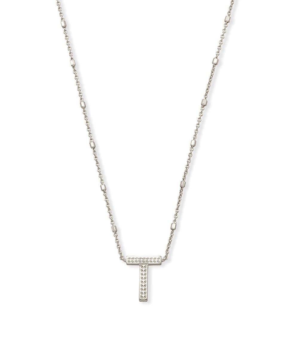Kendra Scott Letter T Pendant Necklace for Women, Fashion Jewelry, Rhodium-Plated Brass, Rhodium Metal, Letter T