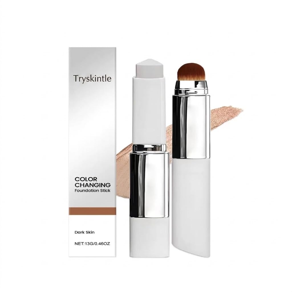 Tryskintle DualEnded Foundation Stick with Brush, Full Coverage Cream Foundation Stick, Hydrating & LongLasting Makeup for Dry