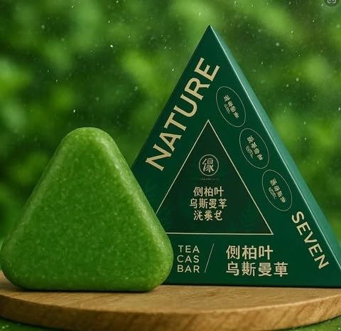 Imported Seven Green Triangle Shampoo Bar Soap Dandruff Removal, Smoothening Usman Grass Hair Care, 100G (Pack Of 1)
