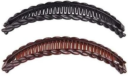 2Pcs Banana Hair Clips for Thick Curly Hair  Black and Brown Tortoise Clips, Vintage Clincher Combs for Women, Girls  NonSlip