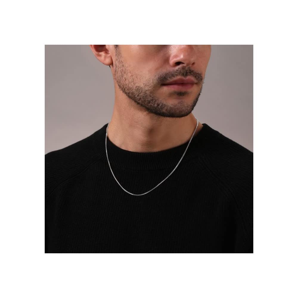 ARGENTO REALE Authentic 925 Sterling Silver Box Chain Necklace, Silver Box Link Necklace, Sterling Silver Chain 16-30 Inch, Made