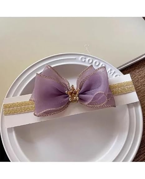 Ziory Bow & Gota Lace Detailed Headband  Mauve (612 Month)