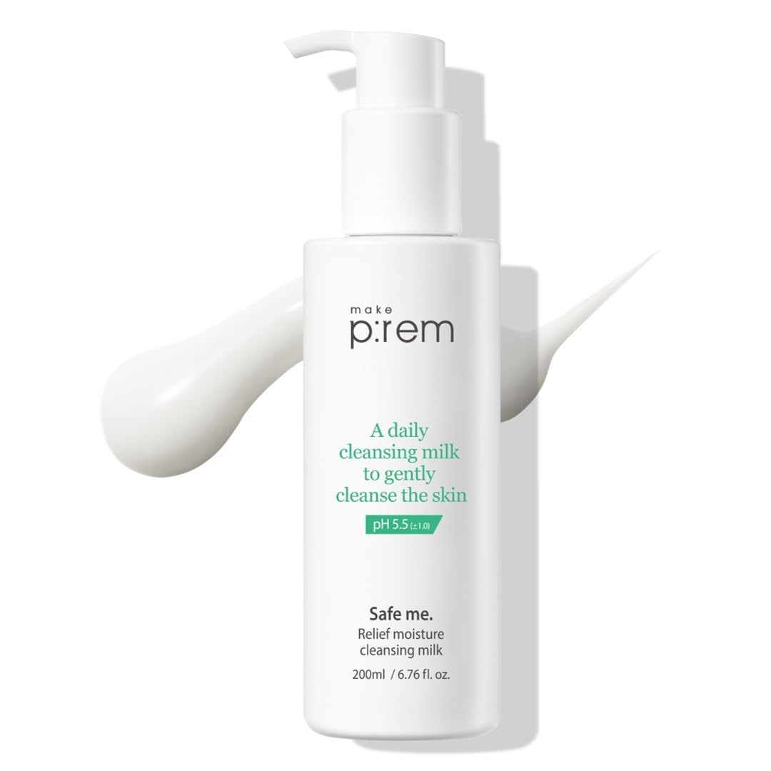 MAKEPREM Safe Me Relief Moisture Cleansing Milk 6.76 Fl Oz Sub-Acid pH 5.5 Mild Makeup Remover Gentle Milk Cleanser Dry Sensitiv
