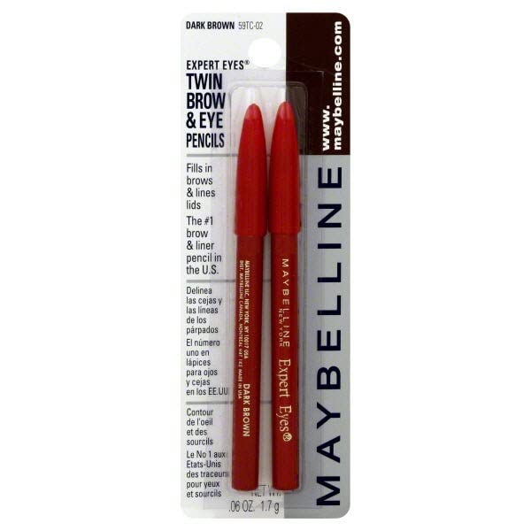 Maybelline Expert Eyes Twin Brow & Eye Pencil, Dark Brown [102], 0.06 oz (Pack of 2)