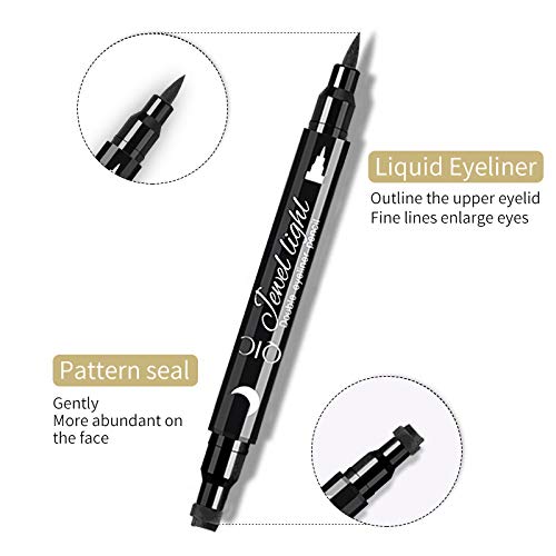 Lamuseland Eyeliner Stamp Wingliner, Waterproof Smudgeproof Liquid Eye Liner Gel Pen Set, Long Lasting Heart Black Thin Double E