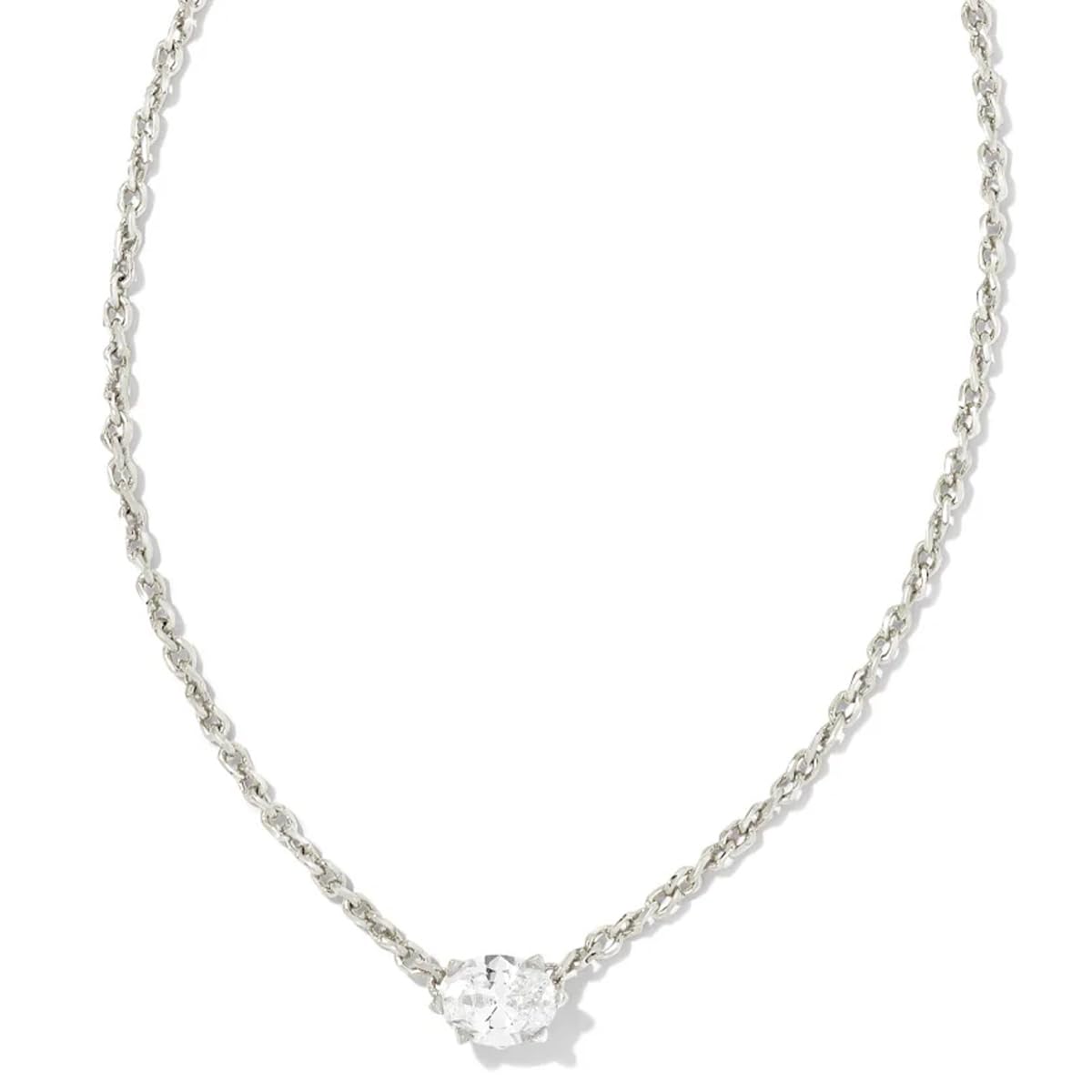 Kendra Scott Cailin Silver-Plated Brass Pendant Necklace in White Crystal, Fashion Jewelry For Women