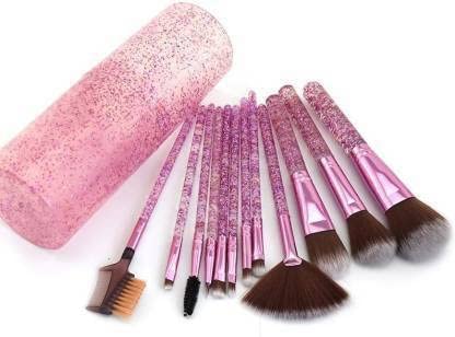 Sunisa Pink Glittery Soft Synthetic Bristle Makeup Brushes Set Of 12 With Aluminium Storage Box  (Pack Of 13)