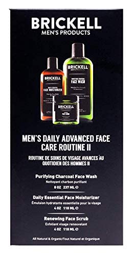 Brickell Men's Daily Advanced Face Care Routine II, Activated Charcoal Facial Cleanser, Face Scrub, Face Moisturizer Lotion, Nat