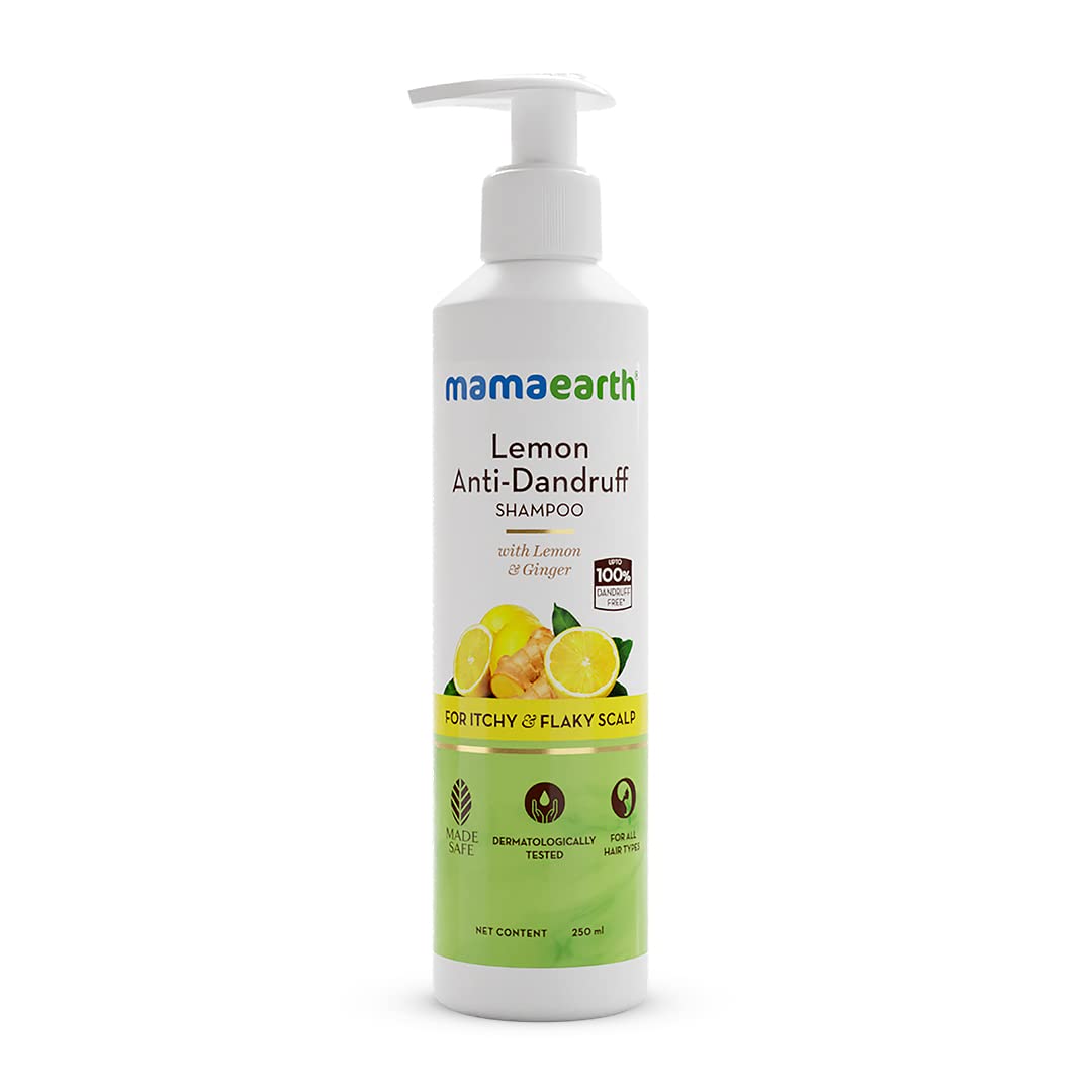 MAMAEARTH Lemon Anti Dandruff Shampoo for Itchy & Flaky Scalp | with Ginger to Gently Cleanse Build Up, Dirt & Excess Oil | for 