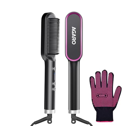 Agaro Hair Straightening Brush, Hair Straightening Comb For Women, Fast Heating, Ionic Care, 5 Heat Settings, Hair Straightener,