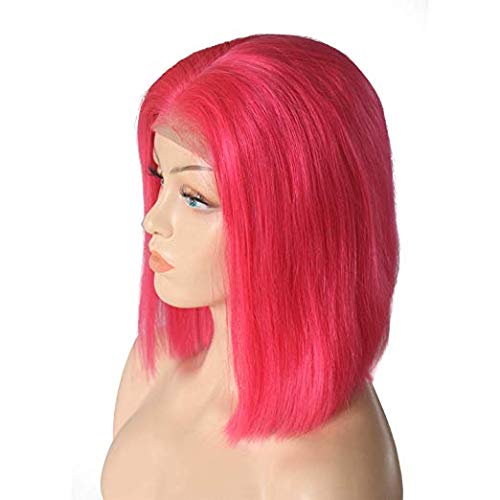 Glueless Hot Pink Bob Wigs Human Hair 100% Brazilian Remy Hair13X4 Hd Transparent Pink Straight Bob Wigs Baby Hairline With Pre