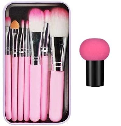 Sunisa Pink 7 Pcs Soft Makeup Brushes Set And 1 Pink Mushroom Beauty Blender For Womens & Girls  (Pack Of 8)