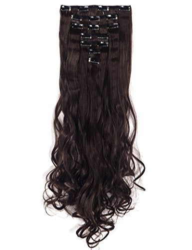 Lelinta 24'' Thick Curly Full Head Clip In On Double Weft Hair Extensions Medium Brown