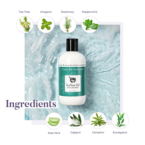 Purely Northwest Tea Tree Body Wash 9 Fl Oz ?atural Oil Cleanser for Odor & Irritations, Gentle Hydrating Shower Gel for Sensitive Skin
