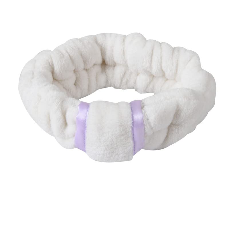 Nnr Elastic Velvet Face Wash Headband For Women, Soft And Adjustable Hairband For Makeup, Spa, And Bath  White