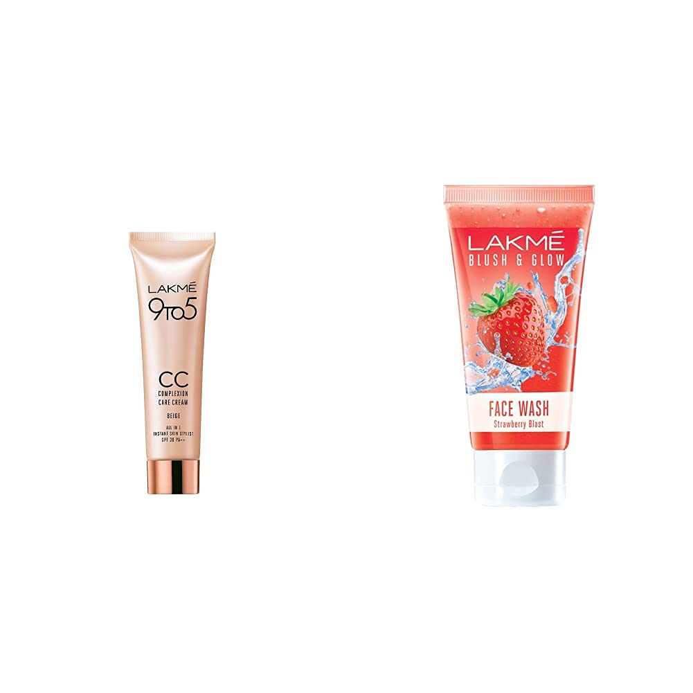 Lakm Complexion Care Face Cream, Beige, 9G & Lakme Blush & Glow Strawberry Freshness Gel Face Wash With Strawberry Extracts, 100